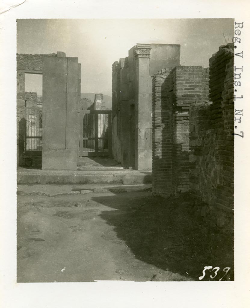V.1.7 Pompeii. Pre-1937-39. Looking north towards entrance doorway, across the Via di Nola from IX.4.18.
Photo courtesy of American Academy in Rome, Photographic Archive. Warsher collection no. 539.