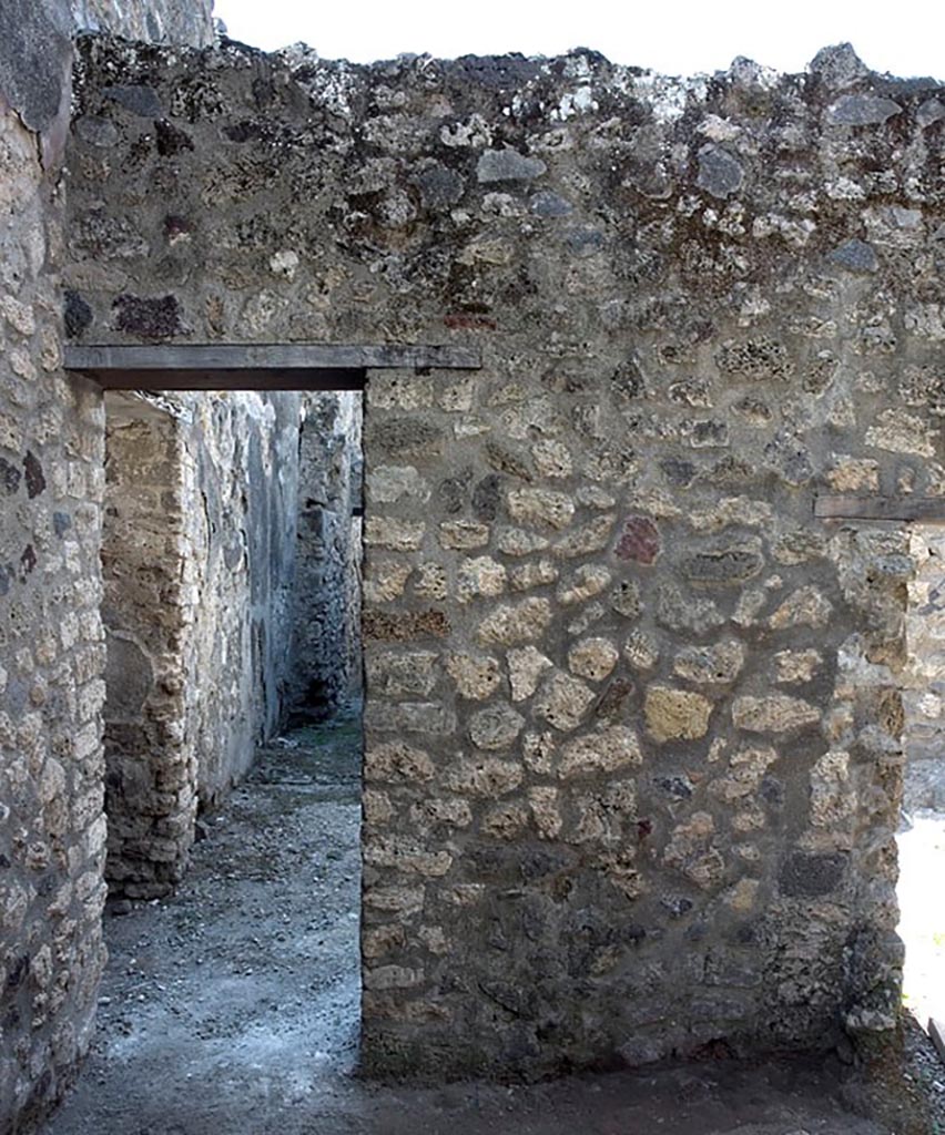 V.1.11 Pompeii. c.2005-7?  
Room “t”, kitchen, doorway in west wall. Photo by Hans Thorwid.
Photo courtesy of The Swedish Pompeii Project.
