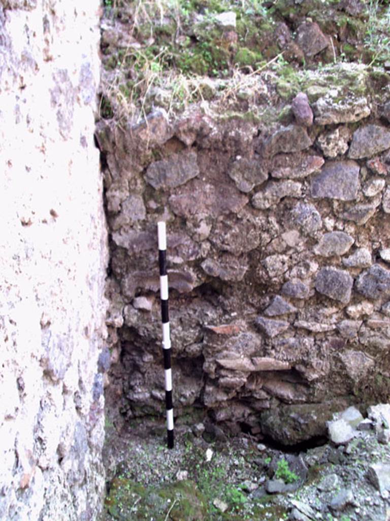 V.1.15 Pompeii. September 2009. 
Looking towards west wall in south-west corner of kitchen/latrine. Photo courtesy of Jared Benton.