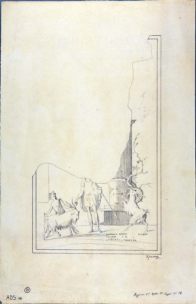V.1.18 Pompeii. Drawing by Geremia Discanno from the north wall of exedra “y”.
Now in Naples Archaeological Museum. Inventory number ADS 114.
Photo © ICCD. http://www.catalogo.beniculturali.it
Utilizzabili alle condizioni della licenza Attribuzione - Non commerciale - Condividi allo stesso modo 2.5 Italia (CC BY-NC-SA 2.5 IT)