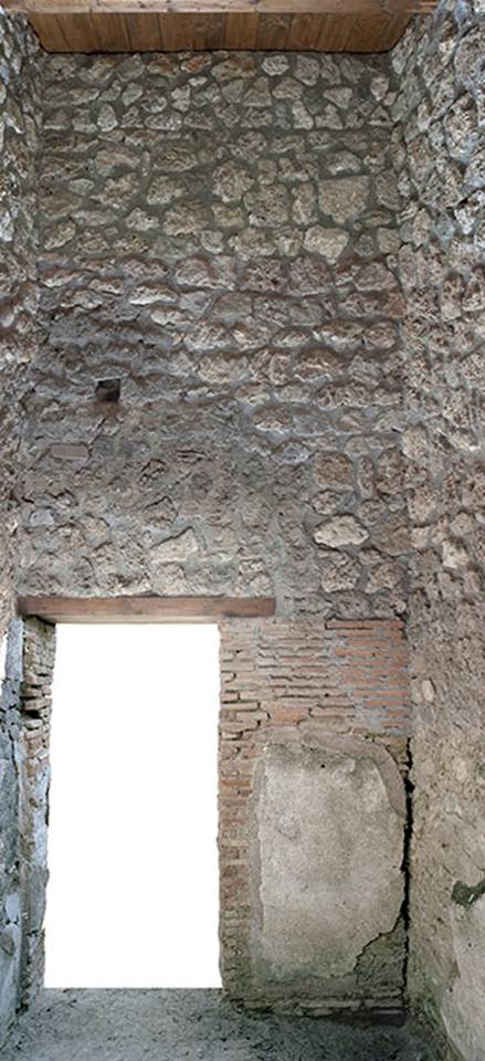 V.1.18 Pompeii. 2012. Room “c”. Photo by Hans Thorwid.
“South wall in 2012. 
Restored parts of the wall photographed and merge with the lower part and floor line of earlier photos from 2005-07.”
Photo and words courtesy of The Swedish Pompeii Project.