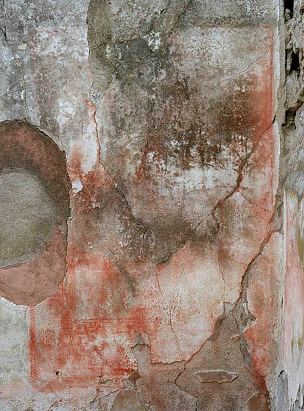 V.1.18 Pompeii. c.2012. 
Detail from west wall of Ala “e”. Photo by Hans Thorwid.
Photo courtesy of The Swedish Pompeii Project.