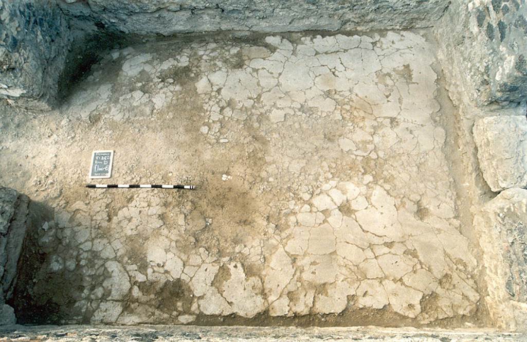 V.1.20 Pompeii. c.2001. Room “b”.   
Looking towards flooring in rear room, from south side. Photo by Henrik Boman.
Photo courtesy of The Swedish Pompeii Project.