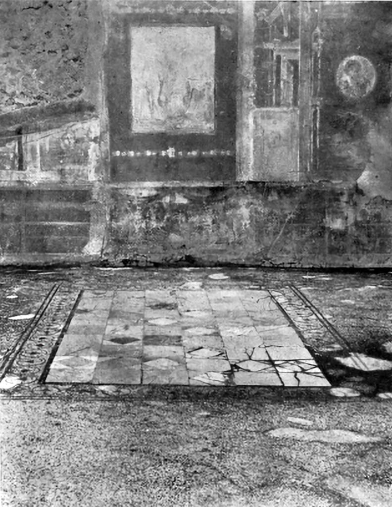 V.1.26 Pompeii. c.1930. Room “o”, looking across flooring towards centre of north wall.
See Blake, M., (1930). The pavements of the Roman Buildings of the Republic and Early Empire. Rome, MAAR, 8, (p.44 & Pl.8, tav.1).
