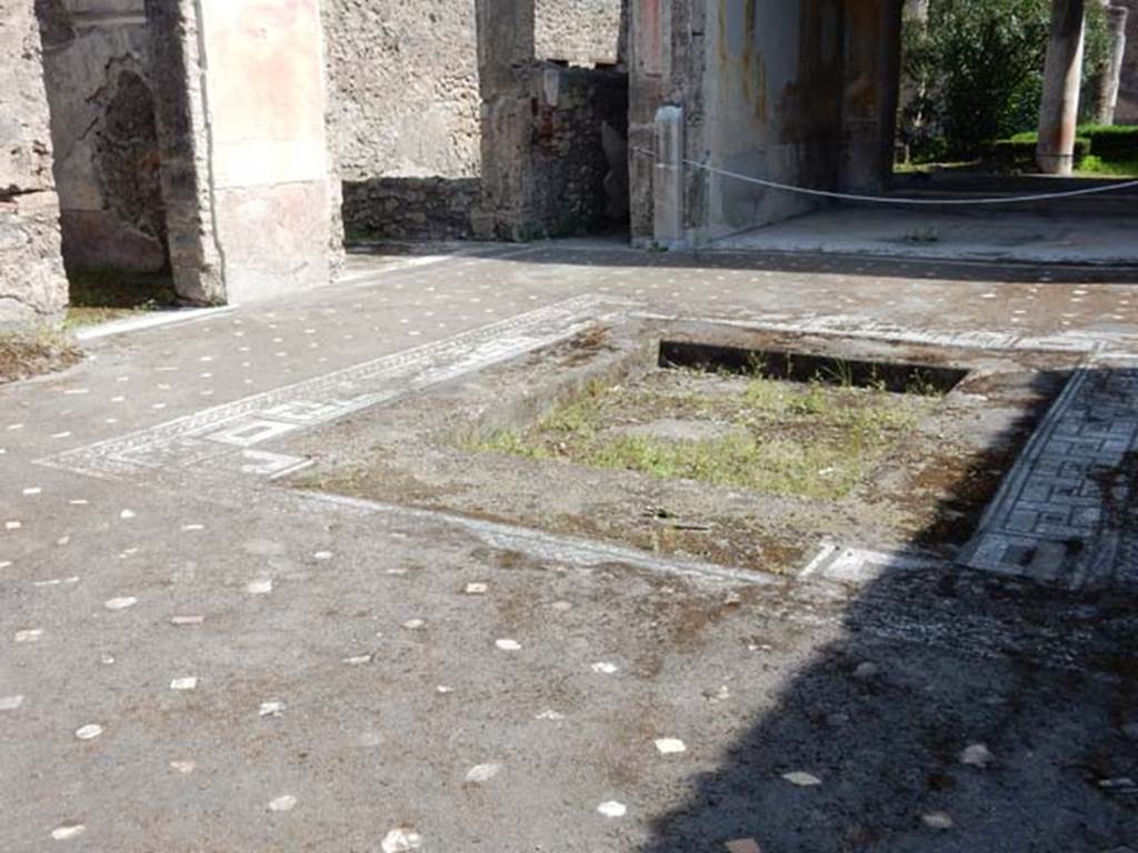 V.1.26 Pompeii. May 2015. Room “b”, looking north-east across impluvium in atrium. Photo courtesy of Buzz Ferebee.