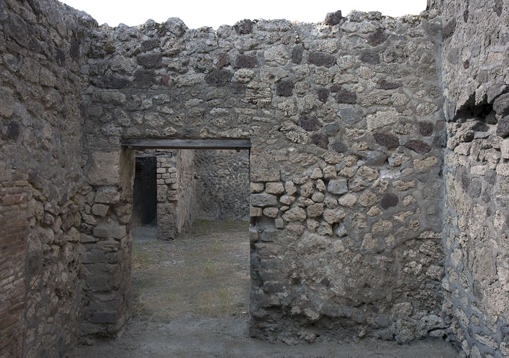 V.1.28 Pompeii. c.2008-10. Room “f”.
North wall of room “f”, with doorway into atrium/room “b”. Photo by Hans Thorwid.
Photo courtesy of The Swedish Pompeii Project.