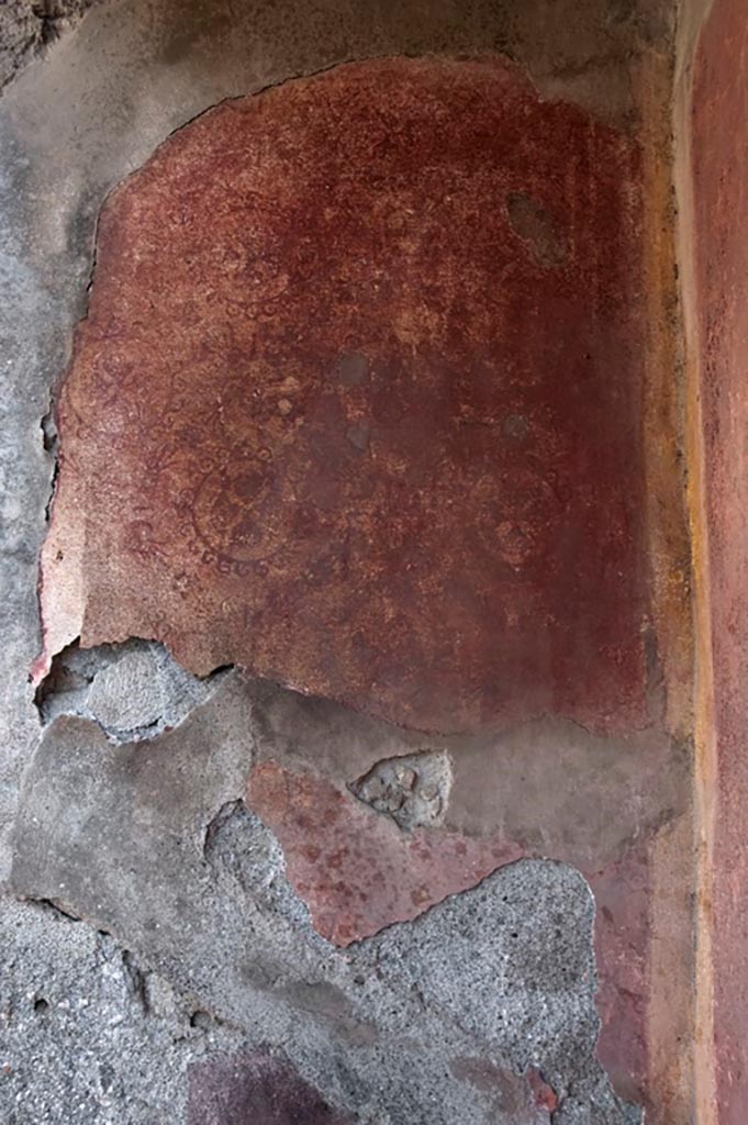 V.1.31 Pompeii. c.2009. Painted plaster on east wall in south-east corner of rear room 2. Photo by Hans Thorwid.
Photo courtesy of The Swedish Pompeii Project.