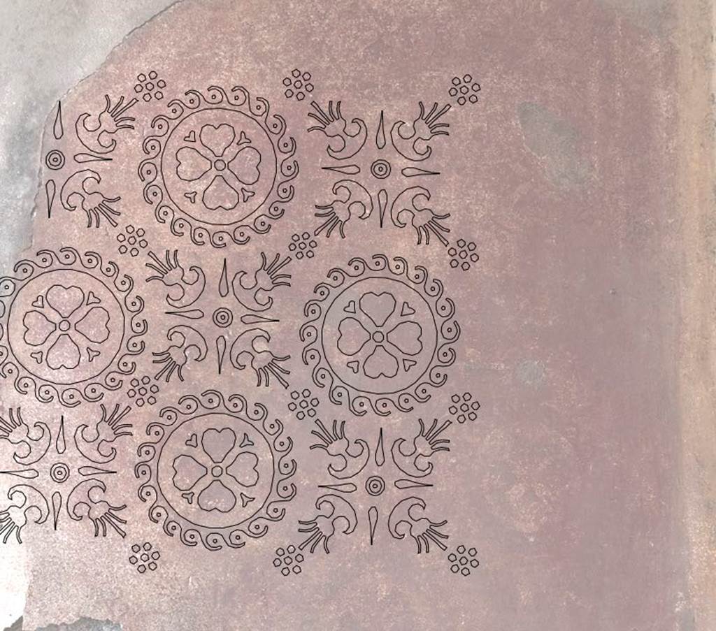 V.1.31 Pompeii. Not dated. 
“Outline of decorative pattern”. Photo by Mats Holmlund.
Photo and words courtesy of The Swedish Pompeii Project.