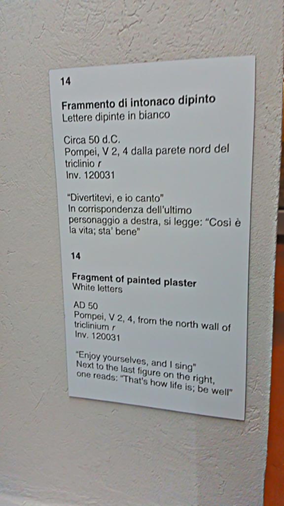 V.2.4 Pompeii. Information card from Naples Archaeological Museum.
Photo courtesy of Giuseppe Ciaramella, June 2017.