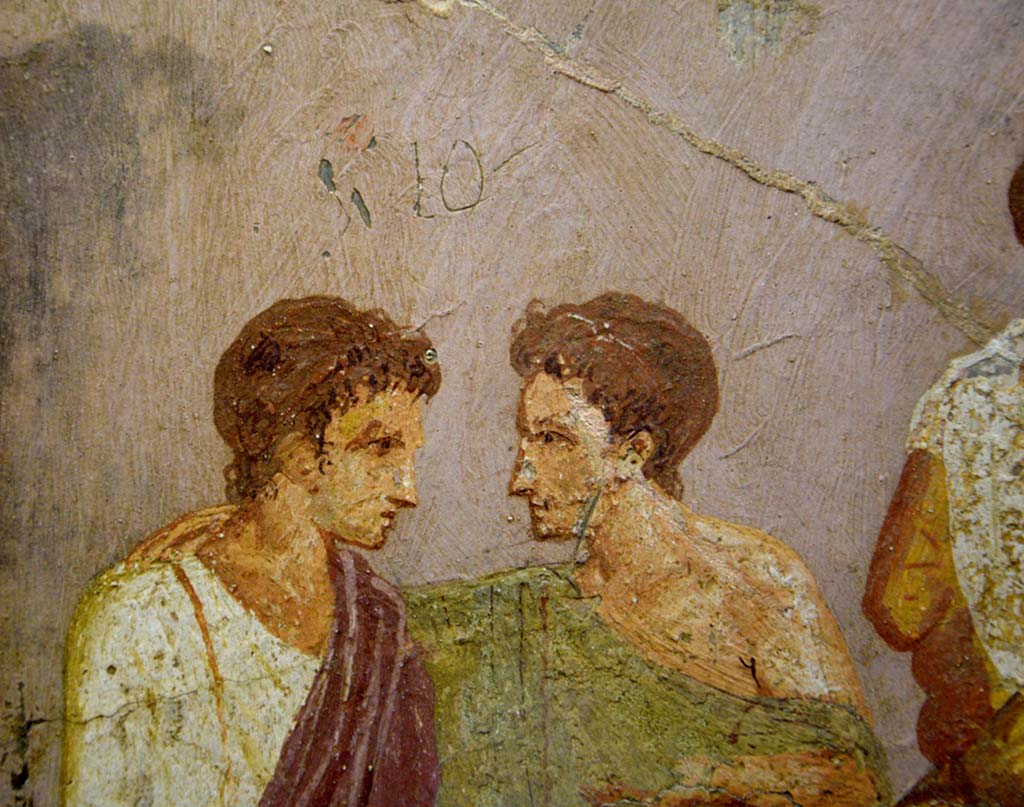 V.2.4 Pompeii. June 2017. 
Room 15, detail from painting of banqueting scene from east wall of triclinium. Photo courtesy of Johannes Eber.
