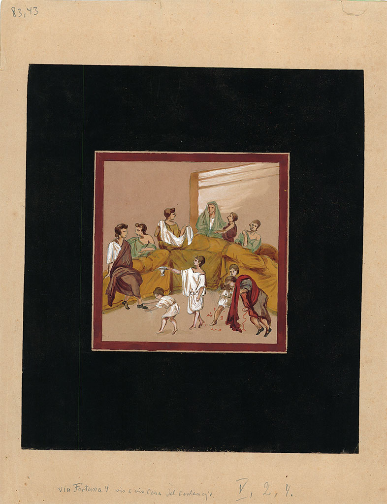 V.2.4 Pompeii. Room 15, 19th century copy of painting of banqueting scene from east wall of triclinium. 
DAIR 83.43. Photo © Deutsches Archäologisches Institut, Abteilung Rom, Arkiv.