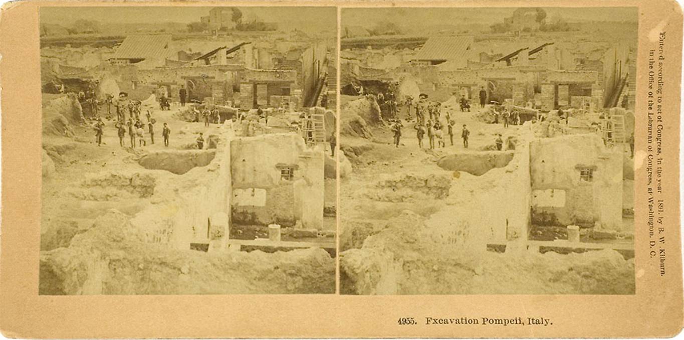 V.2.4 Pompeii. Stereoview by B W Kilburn no. 4955 showing Pompeii excavations in 1891. 
The Vicolo di Tesmo can be seen immediately behind the excavations placing the excavation area around V.2.4.
Photo courtesy The Art Institute of Chicago, catalogue number 1998.670. CC0 Public Domain Designation. See CC0