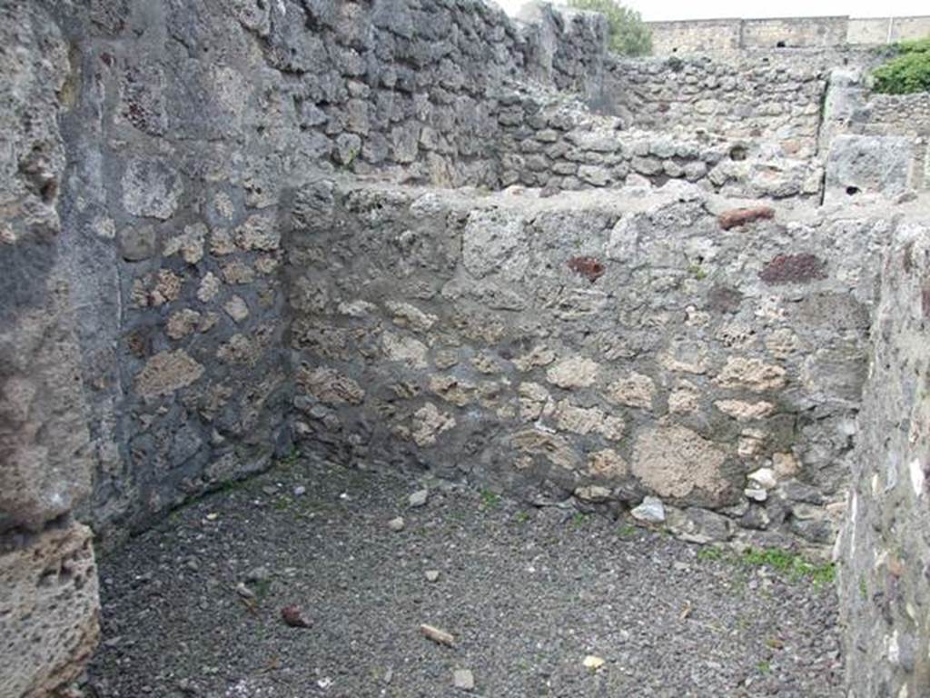 V.2.6 Pompeii. March 2009. West wall, north-west corner and north wall of rear room.