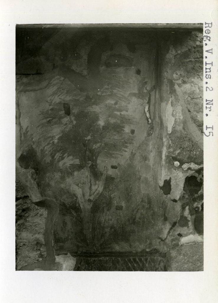 V.2.15 Pompeii. Pre-1937-39. 
South side of peristyle with garden painting on west side of doorway to room 5.
Photo courtesy of American Academy in Rome, Photographic Archive. Warsher collection no. 013.