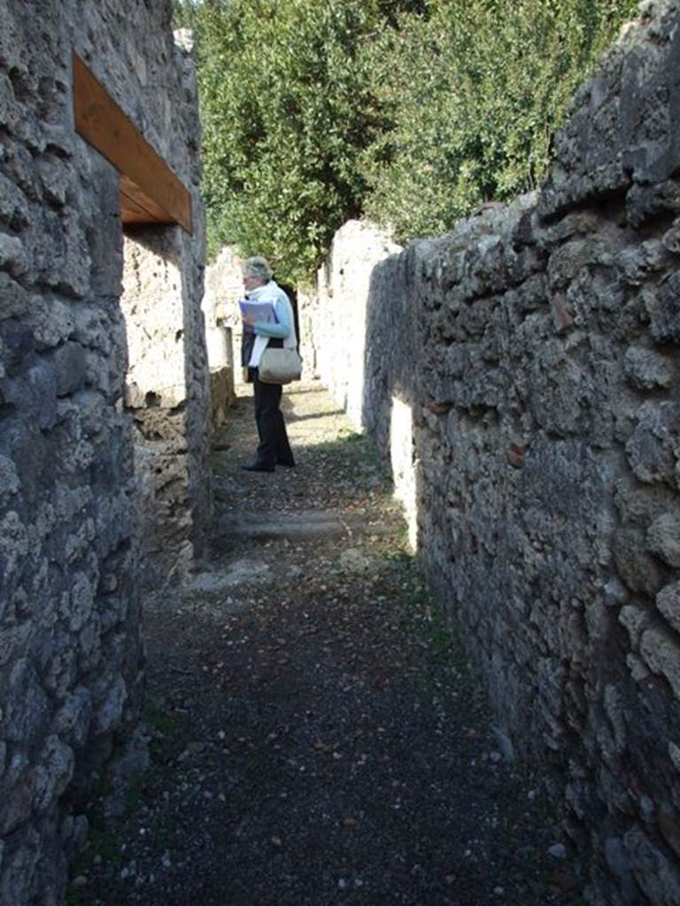 V.2.15 Pompeii. December 2007. Room 3, corridor leading to peristyle.  Entrance doorway to room 4 is on left hand side.
