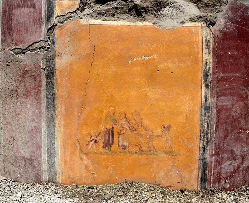 V.2.21 Pompeii. June 2018. Room A9 (as shown on PAP plan), north wall with a painting of wounded Adonis, Venus and cupids.
Photograph © Parco Archeologico di Pompei.