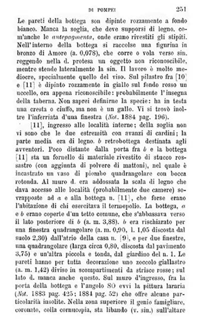 V.2.c Pompeii. Copy of Bullettino dell’Instituto di Corrispondenza Archeologica (DAIR), 1885, p. 251.
References to V.2.b are shown as No.11.