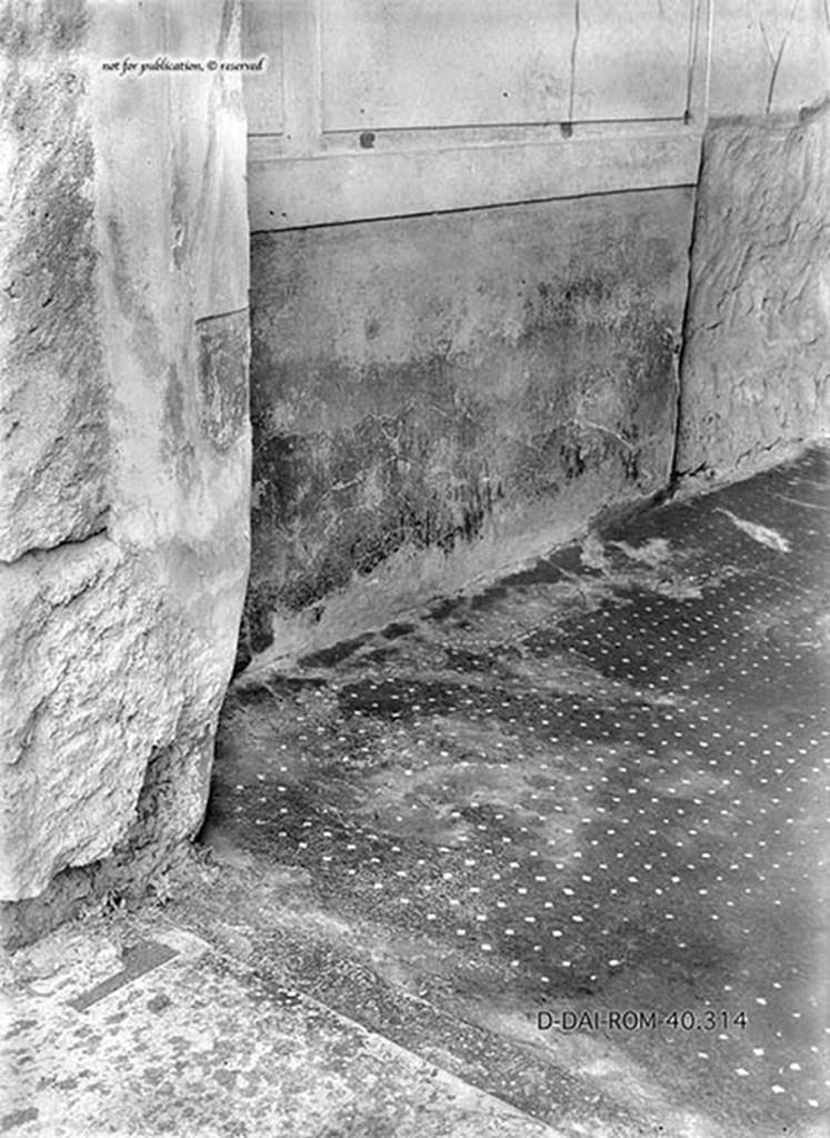 V.2.h Pompeii. 1938 photo of the mosaic floor of cubiculum ‘g’.
DAIR 40.314. Photo © Deutsches Archäologisches Institut, Abteilung Rom, Arkiv. 
See http://arachne.uni-koeln.de/item/bauwerksteil/3379