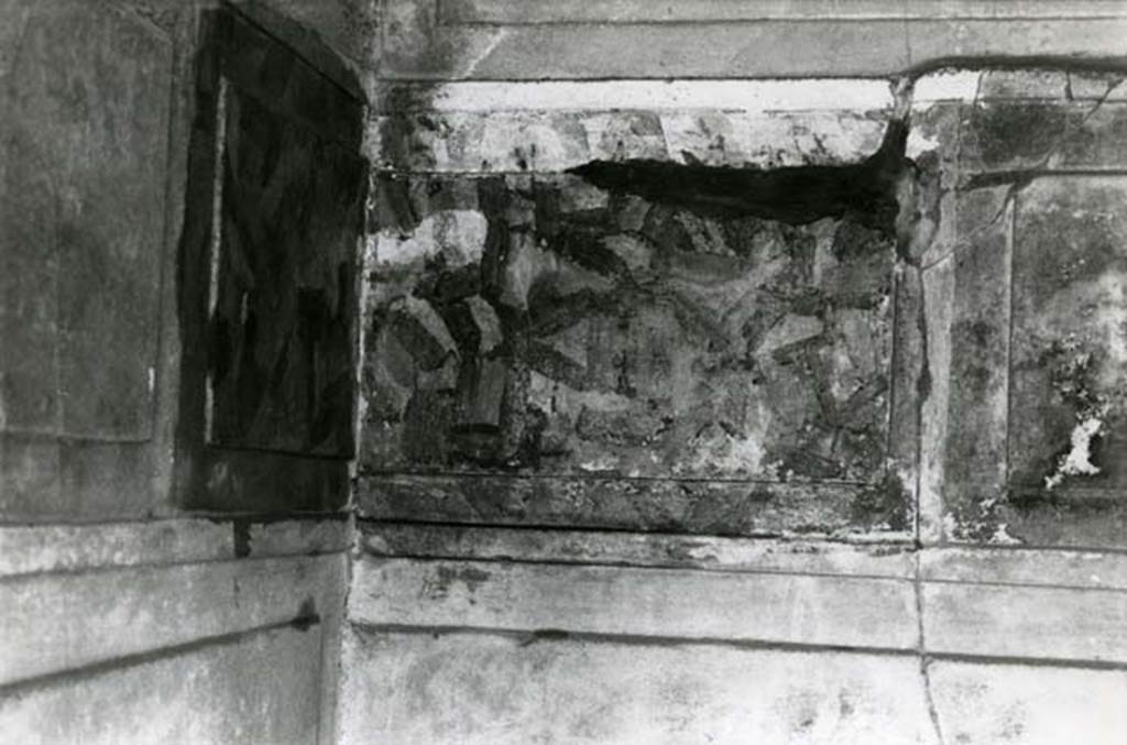 V.2.h Pompeii. 1980. Casa del Cenacolo, cubiculum g, detail of marbling in SE corner.  
Photo courtesy of Anne Laidlaw.
American Academy in Rome, Photographic Archive. Laidlaw collection _P_80_1_26.