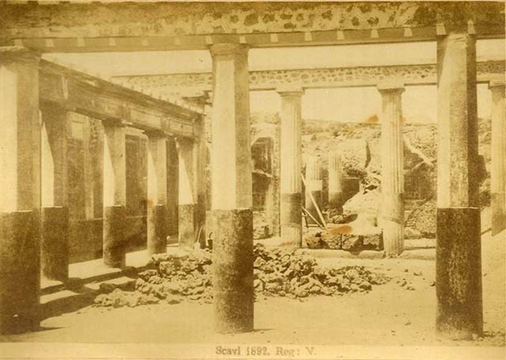 V.2.i Pompeii. Scavi 1892. Looking north from south peristyle towards the west and north side.
Photo courtesy of Rick Bauer.