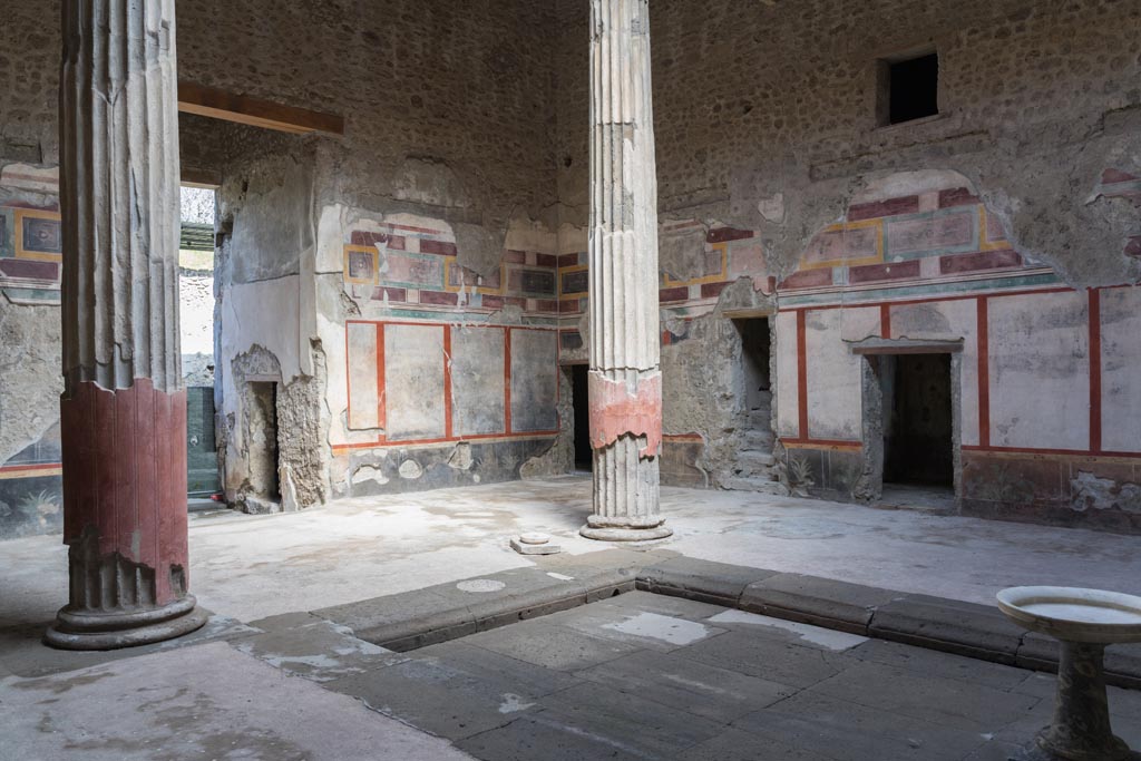 V.2.i Pompeii. March 2023. 
Room 1, atrium, looking north-east towards entrance corridor with doorway to room 3a, on left. Photo courtesy of Johannes Eber.