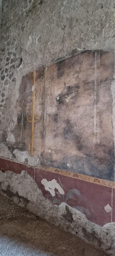V.2.i Pompeii. December 2023.
Room 8, north wall with painted candelabra. Photo courtesy of Miriam Colomer.