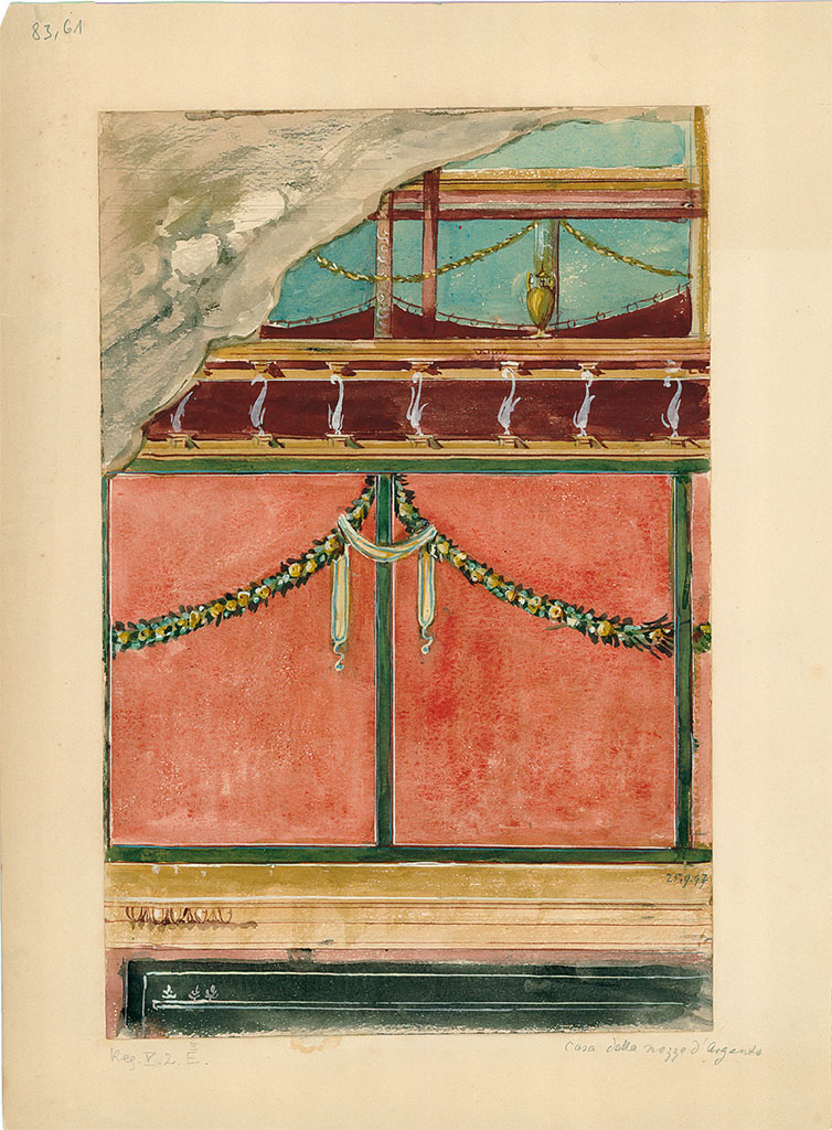 V.2.i Pompeii, 25th September 1897. Room 21, watercolour copy of painting on a wall in Corinthian oecus.
DAIR 83.61. Photo © Deutsches Archäologisches Institut, Abteilung Rom, Arkiv.