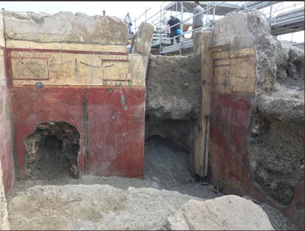 V.2.15 Pompeii. June 2018. Room A6 during 2018 excavations. East wall and doorway into atrium A12.
Photograph © Parco Archeologico di Pompei.