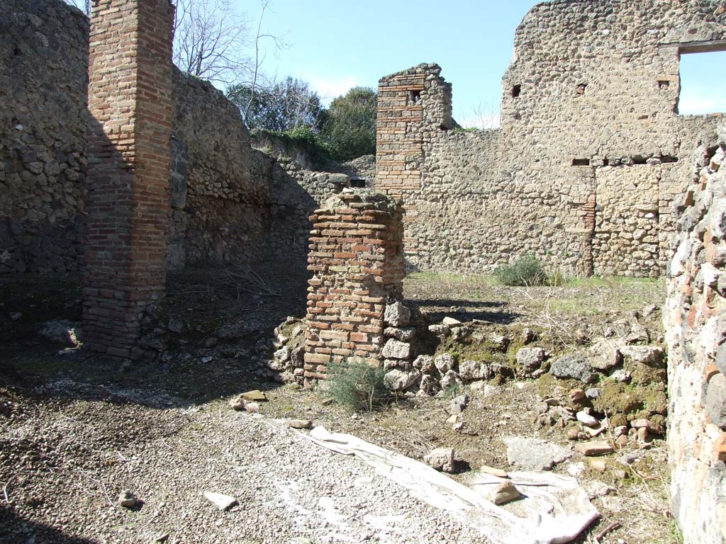 V.3.8 Pompeii. March 2009. Looking north across garden (a) with remains of steps on east side.