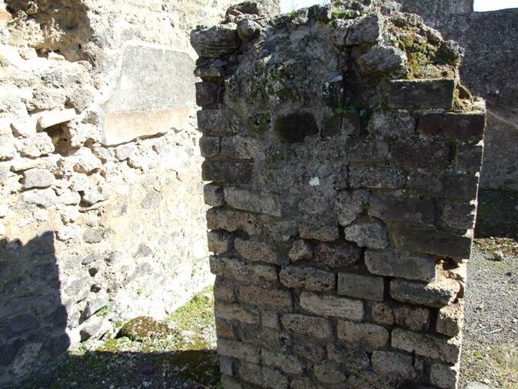 V.3.9 Pompeii. March 2009. South wall of room B, pilaster at rear of niche.
