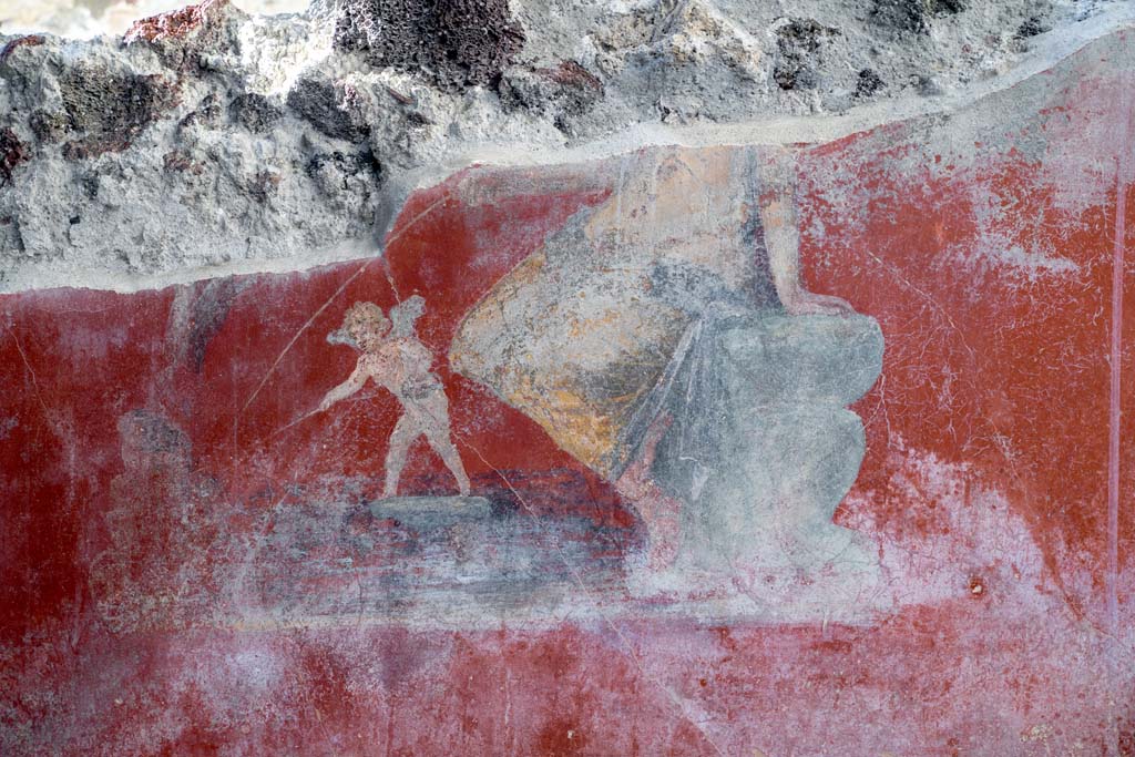 V.3 Pompeii. Casa del Giardino. October 2021.  
Room 3, detail of painting from centre of north wall showing Venus and cupid fishing. Photo courtesy of Johannes Eber.