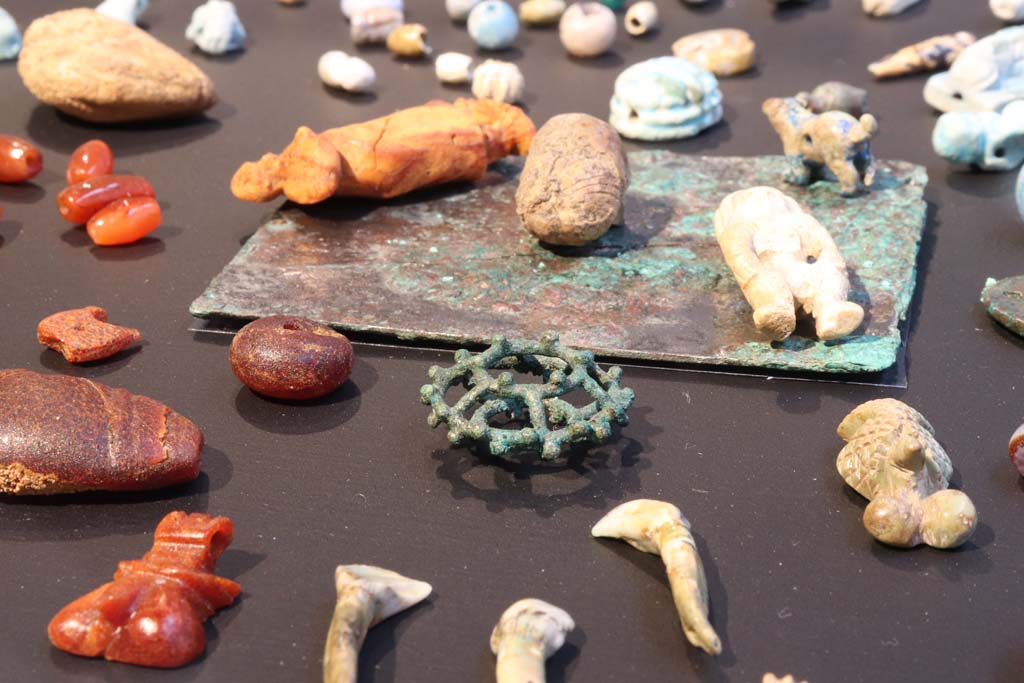 V.3 Pompeii. Casa del Giardino. February 2021. Items found, now on display in Antiquarium. 
Photo courtesy of Fabien Bièvre-Perrin (CC BY-NC-SA).