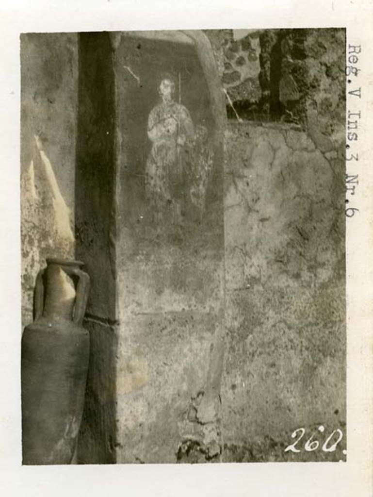 V.4.6 Pompeii. 1937-1939, but shown as V.3.6 on photo. Painting of Venus Pompeiana with cupid. Photo courtesy of American Academy in Rome, Photographic Archive. 
Warsher collection no. 260.