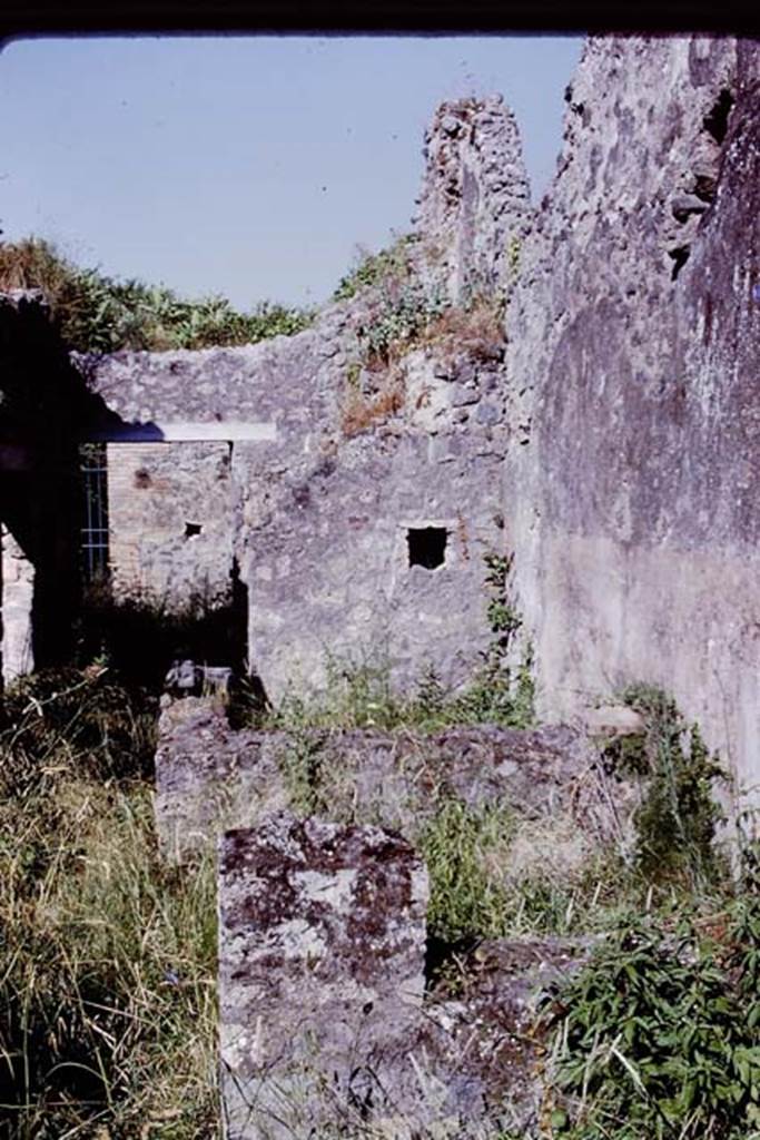 V.4.10 Pompeii, 1978. Looking east to entrance from rear of house. Photo by Stanley A. Jashemski.   
Source: The Wilhelmina and Stanley A. Jashemski archive in the University of Maryland Library, Special Collections (See collection page) and made available under the Creative Commons Attribution-Non Commercial License v.4. See Licence and use details. J78f0280