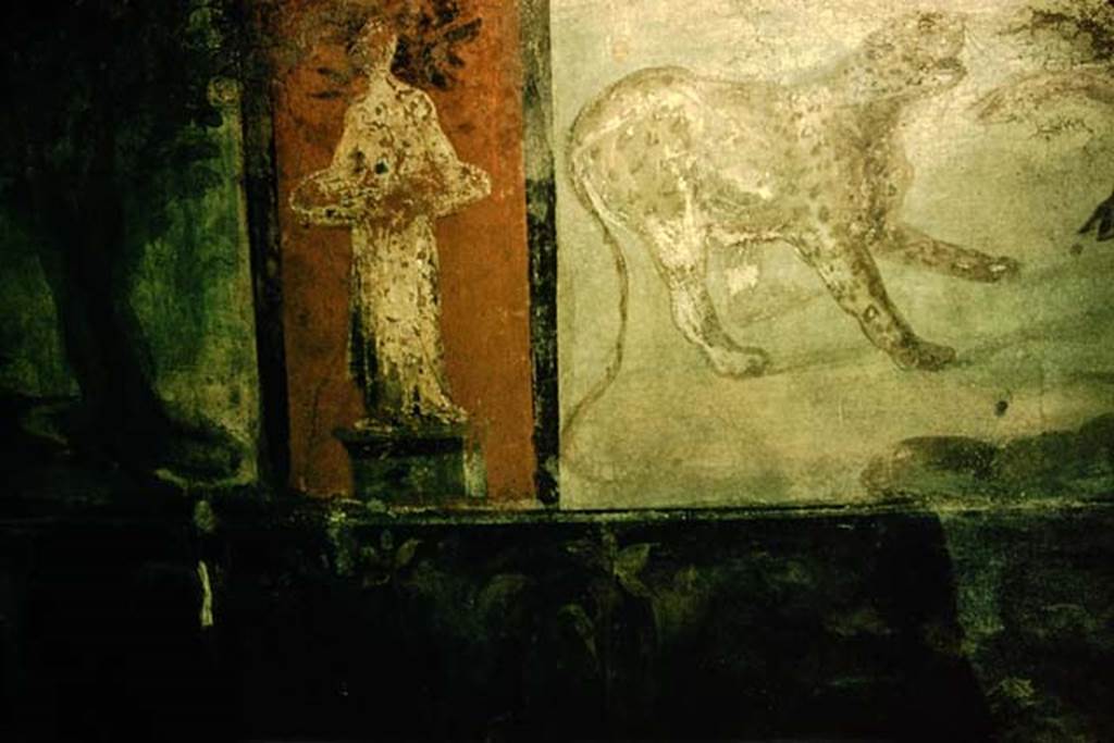 V.4.a Pompeii. 1957. Garden painting from  north wall. Photo by Stanley A. Jashemski.
Source: The Wilhelmina and Stanley A. Jashemski archive in the University of Maryland Library, Special Collections (See collection page) and made available under the Creative Commons Attribution-Non Commercial License v.4. See Licence and use details.
J57f0304