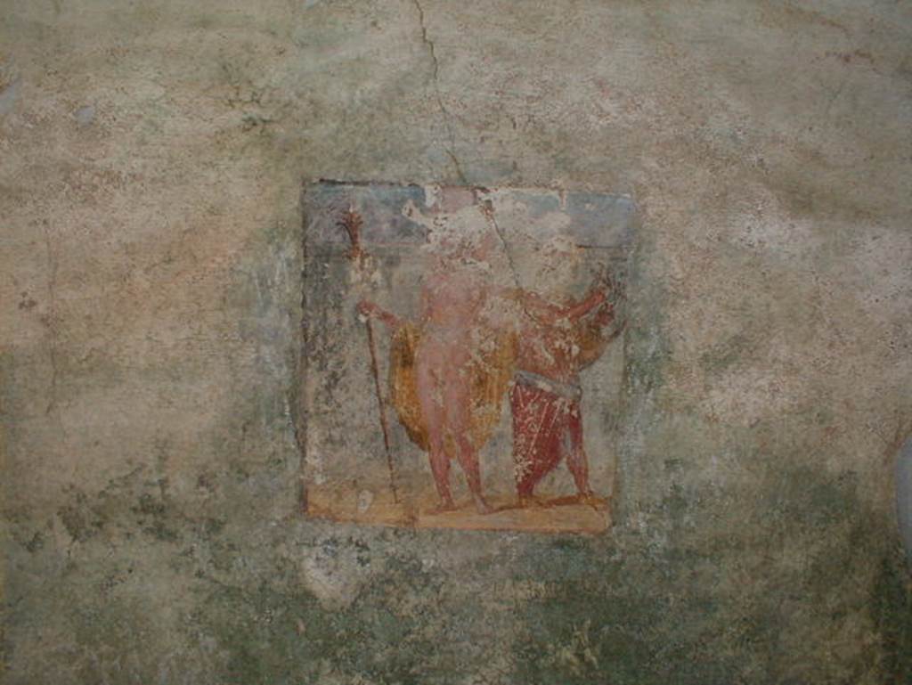 V.4.a Pompeii. September 2004. Summer triclinium, east wall. Wall painting of Dionysus (Bacchus) accompanied by Silenus playing the lyre. See Nappo, S., 1998. Pompeii: Guide to the lost City.  London: Weidenfield and Nicolson. (p. 126).