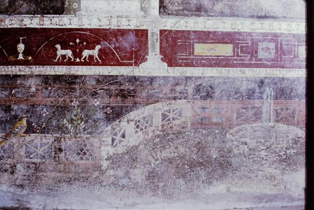 V.4.a Pompeii. 1968.  Lower part of north wall of tablinum with detail of remains of garden wall painting. Photo by Stanley A. Jashemski.
Source: The Wilhelmina and Stanley A. Jashemski archive in the University of Maryland Library, Special Collections (See collection page) and made available under the Creative Commons Attribution-Non Commercial License v.4. See Licence and use details.
J68f0672