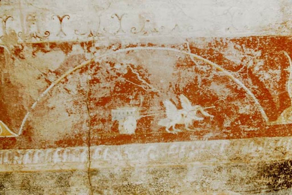 V.4.a Pompeii. 1957. Tablinum, north wall, east end. Swans pulling a chariot.  Photo by Stanley A. Jashemski
Source: The Wilhelmina and Stanley A. Jashemski archive in the University of Maryland Library, Special Collections (See collection page) and made available under the Creative Commons Attribution-Non Commercial License v.4. See Licence and use details.
J57f0281