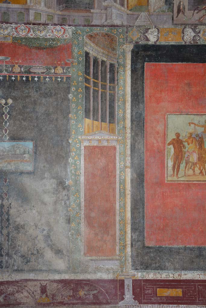 V.4.a Pompeii. March 2018. 
Room ‘h’, separating panel between black side panel and central panel on east end of south wall.
Foto Annette Haug, ERC Grant 681269 DÉCOR.