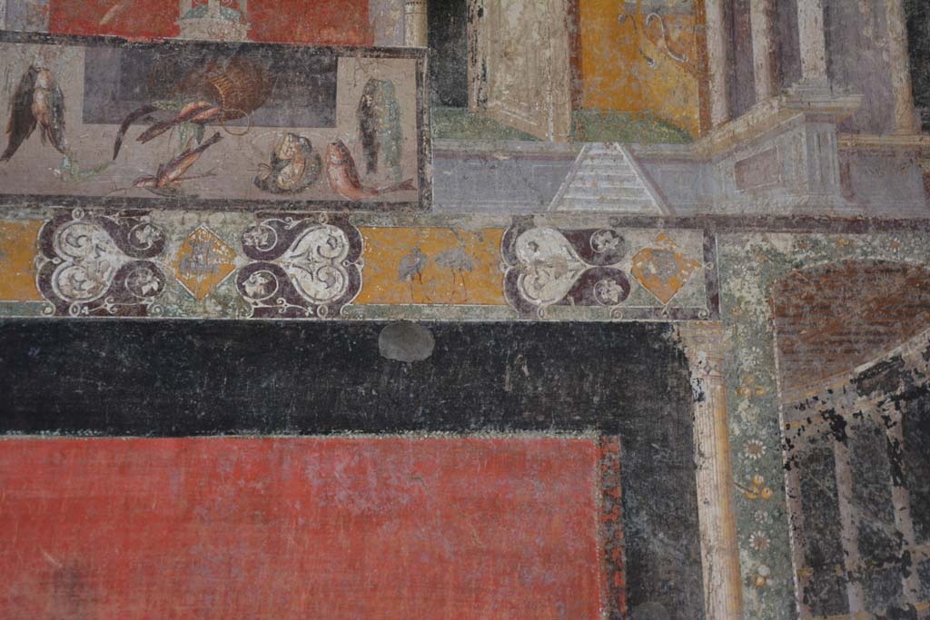 V.4.a Pompeii. March 2019. Room ‘h’, detail from upper west end of central panel on south wall.
Foto Annette Haug, ERC Grant 681269 DÉCOR.