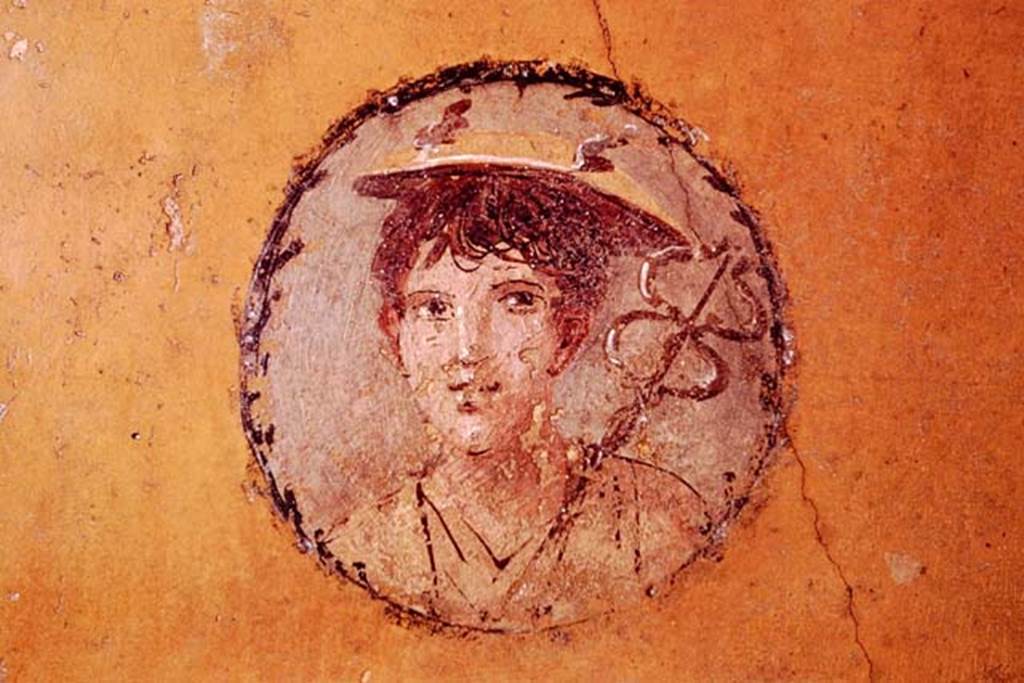 V.4.a Pompeii. 1961. Wall painting of boy.  Photo by Stanley A. Jashemski.
Source: The Wilhelmina and Stanley A. Jashemski archive in the University of Maryland Library, Special Collections (See collection page) and made available under the Creative Commons Attribution-Non Commercial License v.4. See Licence and use details.
J61f0417