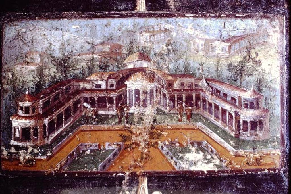 V.4.a Pompeii. 1968. West panel of north wall of tablinum with wall painting of villa. Photo by Stanley A. Jashemski.
Source: The Wilhelmina and Stanley A. Jashemski archive in the University of Maryland Library, Special Collections (See collection page) and made available under the Creative Commons Attribution-Non Commercial License v.4. See Licence and use details.
J68f0665