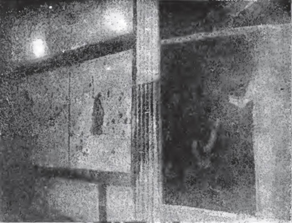 V.5.3 Pompeii. Room 6, east wall of triclinium. The front part of the room had walls painted with a black background. The rear part of the room had walls painted with a white background.See Notizie degli Scavi di Antichità, 1899, p.354