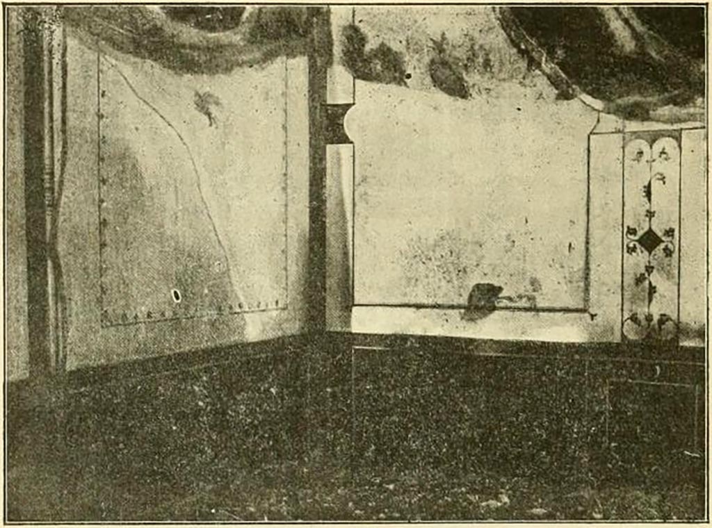 V.5.3 Pompeii. Room 14, north-east corner showing painted wall decoration upon excavation.
See Notizie degli Scavi di Antichità, 1899, p.356 fig. 16.