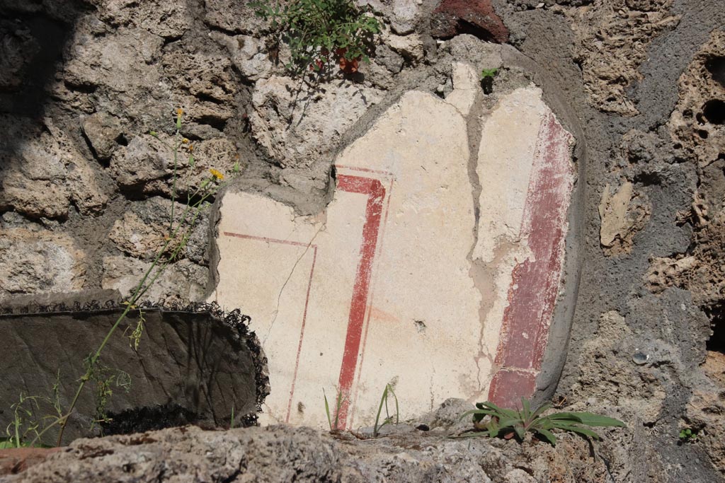 V.7.1 Pompeii. October 2023. Detail of painted decoration on east wall of a room at east end. Photo courtesy of Klaus Heese.