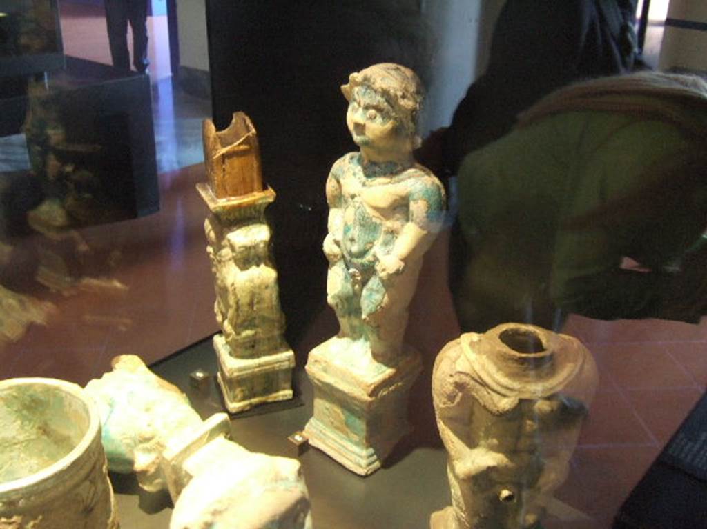 Glazed terracotta statuette of Ptah-Pateco found in VI.1.2 on 6th October 1770.   Now in Naples Archaeological Museum.  Inventory number 22607.