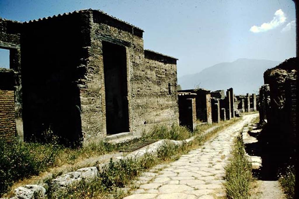 VI.1.10 Pompeii. 1957. Looking south on Via Consolare. Photo by Stanley A. Jashemski.
Source: The Wilhelmina and Stanley A. Jashemski archive in the University of Maryland Library, Special Collections (See collection page) and made available under the Creative Commons Attribution-Non Commercial License v.4. See Licence and use details.
J57f0398