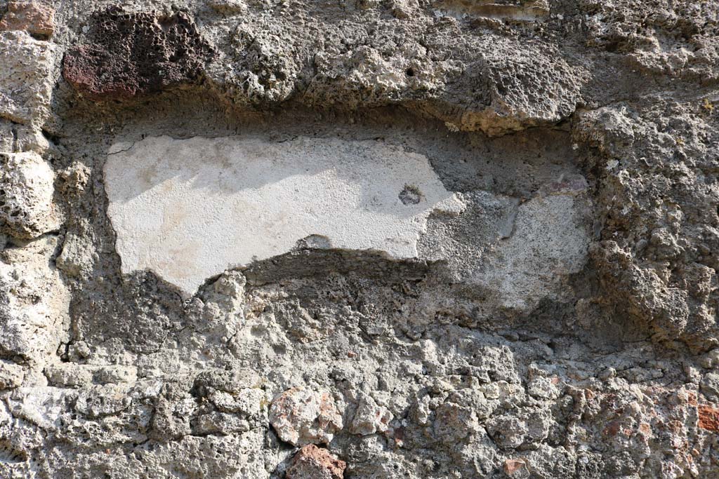 VI.1.12 Pompeii. December 2018. Detail of remaining plaster in south wall of rear room. Photo courtesy of Aude Durand.