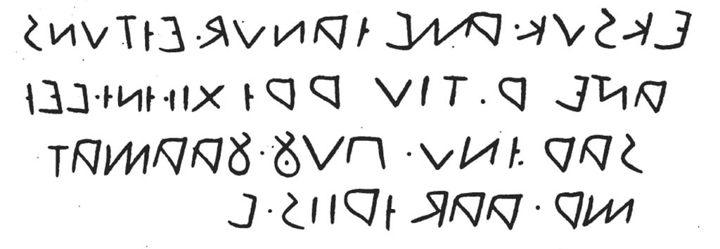 VI.2.2 Pompeii. c.1836. Drawing of remains of red painted Oscan inscription known as eítuns on pillar between VI.2.3 and VI.2.2. 
See De Jorio, A., 1836. Guida di Pompei. Napoli: Fibrena, Tav. IV. no. 1.
