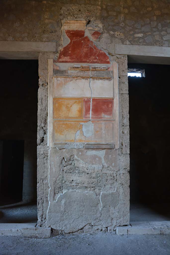 VI.2.4 Pompeii, December 2017. 
Painted wall decoration on north side of atrium, between doorways to the anteroom of the winter triclinium, and a cubiculum.
Foto Annette Haug, ERC Grant 681269 DÉCOR.
